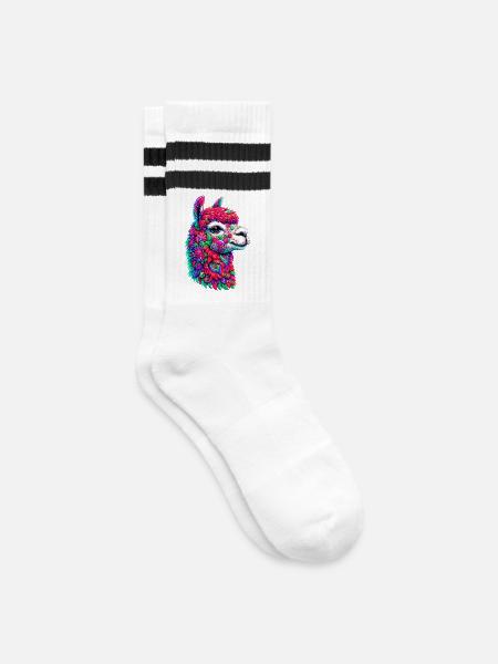 Alpaka - Gestreifte Tennissocken - Weiß/Schwarz