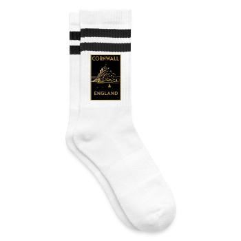 Cornwall England – Art Deco Travel Poster - Striped tennis socks - white/black - Right