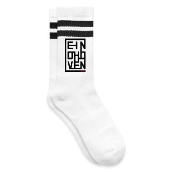 EINDHOVEN Poster Style – Urban City Design - Gestreifte Tennissocken - Weiß/Schwarz - Rechts
