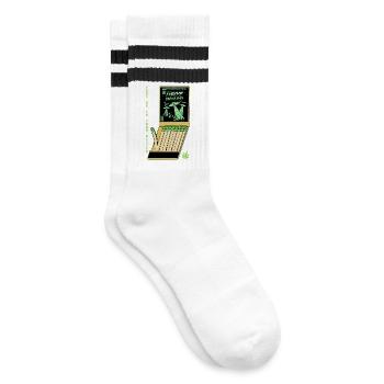 UFO Invasion Vintage Poster Design - Gestreifte Tennissocken - Weiß/Schwarz - Rechts