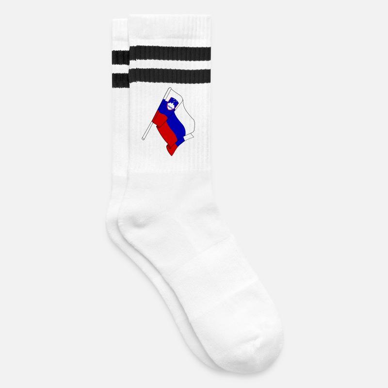 Flagge Slowenien - Gestreifte Tennissocken - Weiß/Schwarz