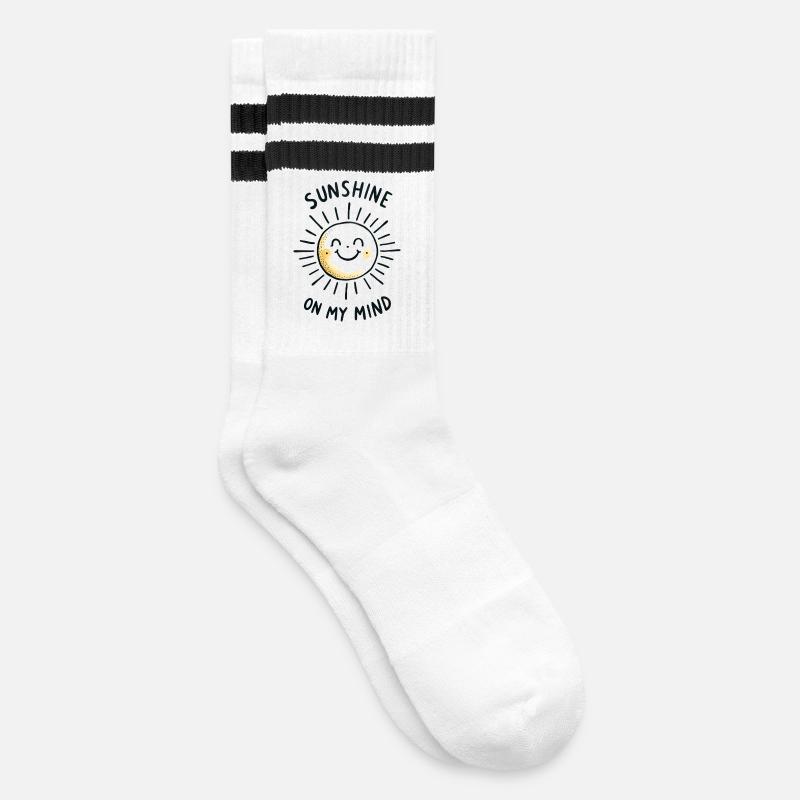sunshine on my mind - Gestreifte Tennissocken - Weiß/Schwarz