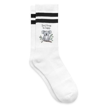 Don't Hurry, Be Happy - Aquarell Koala - Gestreifte Tennissocken - Weiß/Schwarz - Rechts