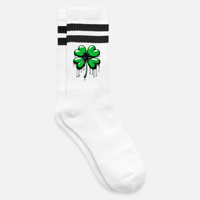 Four-leaf clover - Striped tennis socks - white/black