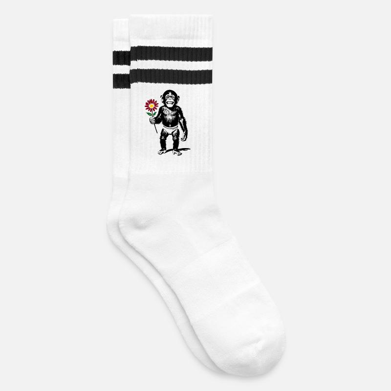 Monkey with Flower Valentine's Gift - Striped tennis socks - white/black
