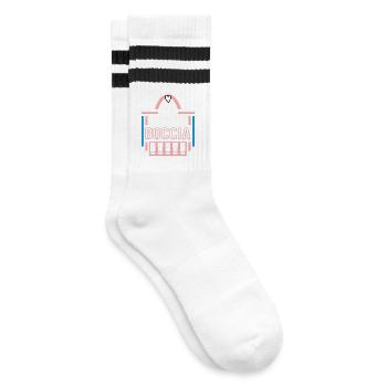 Boccia Jubiläum 10 Jahre Trainerin Spielerin - Gestreifte Tennissocken - Weiß/Schwarz - Rechts
