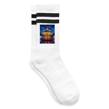 Night carousel in the glow of lights - Striped tennis socks - white/black - Right