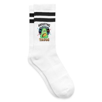 Abducting Tacos Alien - Gestreifte Tennissocken - Weiß/Schwarz - Rechts