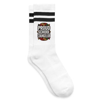 Geometrisches Muster des Schulberater-Stolzes - Gestreifte Tennissocken - Weiß/Schwarz - Rechts