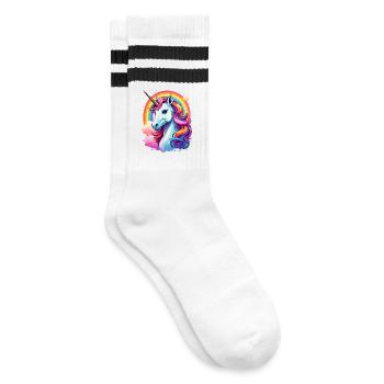Unicorn with rainbow and clouds - Striped tennis socks - white/black - Right
