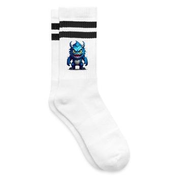 Ein gruseliges blaues Monster - Gestreifte Tennissocken - Weiß/Schwarz - Rechts