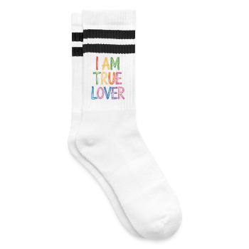 Ich bin wahrer Liebhaber buntes Schreiben Kunstdruck - Gestreifte Tennissocken - Weiß/Schwarz - Rechts
