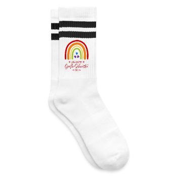 Große Schwester 2027 Boho Regenbogen - Gestreifte Tennissocken - Weiß/Schwarz - Rechts