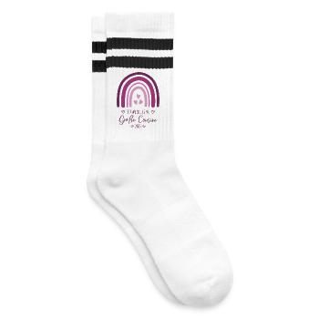 Ich werde eine Große Cousine 2027 Boho Regenbogen - Gestreifte Tennissocken - Weiß/Schwarz - Rechts