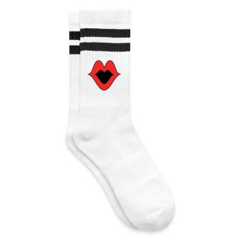 HUMOR. ZITAT. NACHRICHT. RUHESTAND. JAHRESTAG. - Gestreifte Tennissocken - Weiß/Schwarz - Rechts