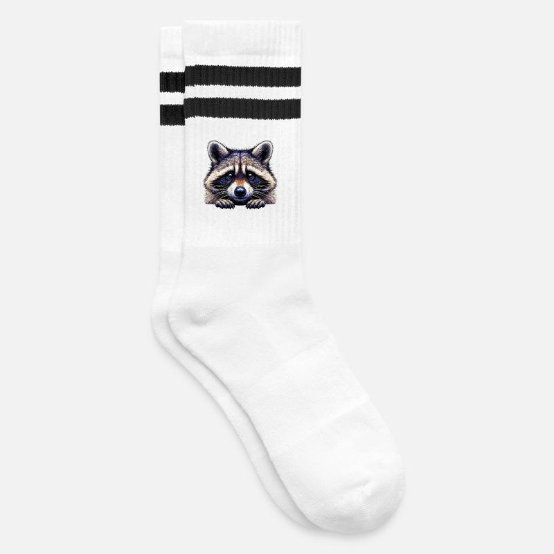 Waschbär - Gestreifte Tennissocken - Weiß/Schwarz