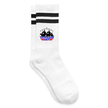 Veteranentag Emblem - Gestreifte Tennissocken - Weiß/Schwarz - Rechts