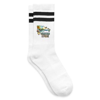 Aquarell Landkarte Dominikanische Republik - Gestreifte Tennissocken - Weiß/Schwarz - Rechts