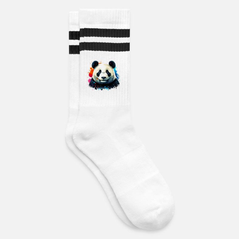 Panda - Gestreifte Tennissocken - Weiß/Schwarz