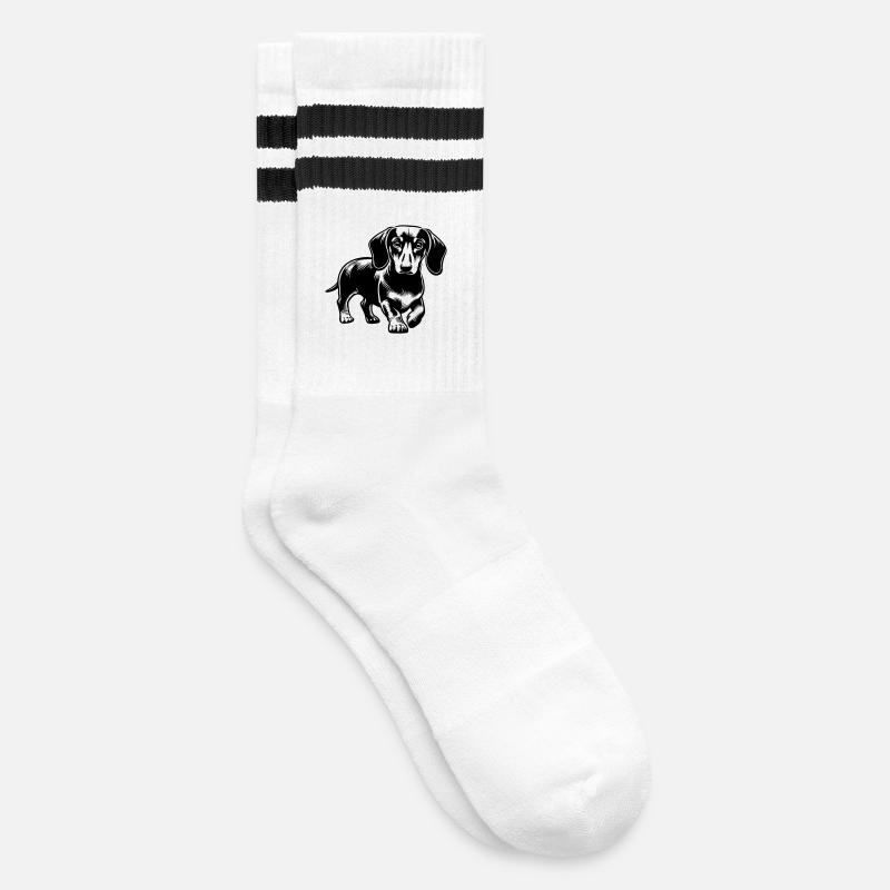 Dackel - Gestreifte Tennissocken - Weiß/Schwarz
