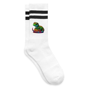 Gecko - Gestreifte Tennissocken - Weiß/Schwarz - Rechts
