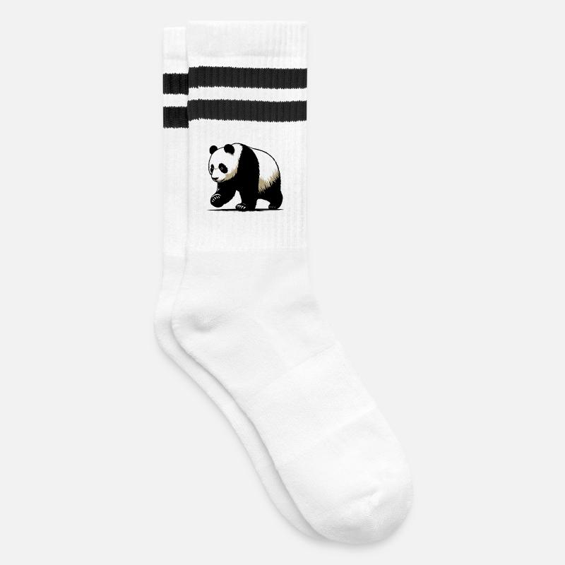 Panda - Gestreifte Tennissocken - Weiß/Schwarz