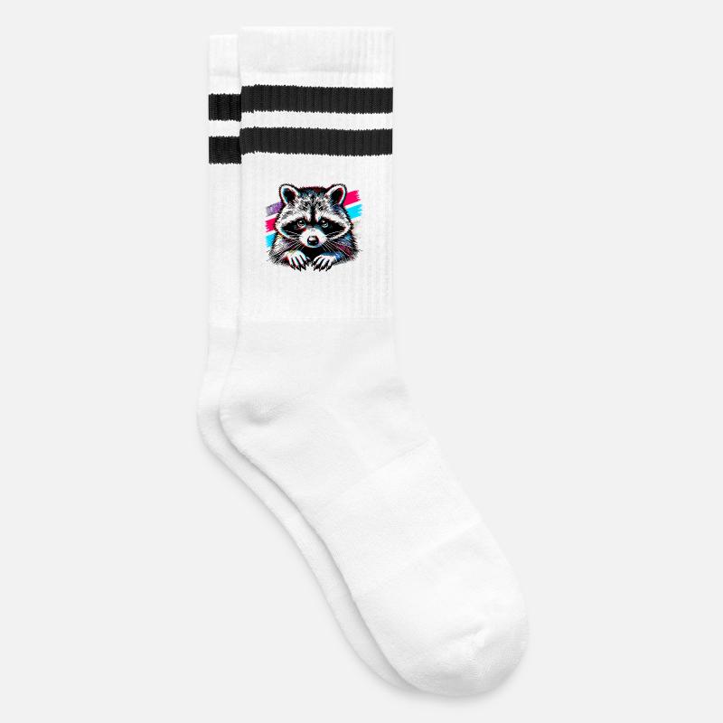Waschbär - Gestreifte Tennissocken - Weiß/Schwarz