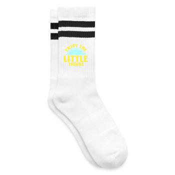 Enjoy The Little Things Dankbarkeit Achtsamkeit - Gestreifte Tennissocken - Weiß/Schwarz - Rechts