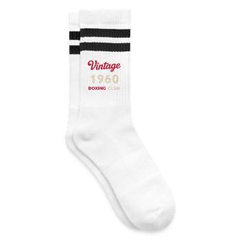 Vintage 1960 – Boxing Club Retro Geburtsjahr - Gestreifte Tennissocken - Weiß/Schwarz - Rechts