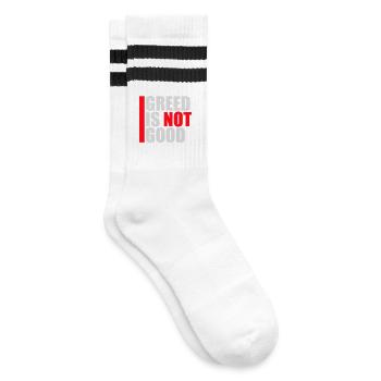 Greed Is Not Good Antikapitalismus Aussage Protest - Gestreifte Tennissocken - Weiß/Schwarz - Rechts