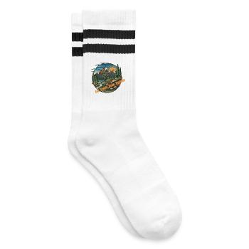 Bergtrail-Fahrer Sonnenaufgang - Gestreifte Tennissocken - Weiß/Schwarz - Rechts