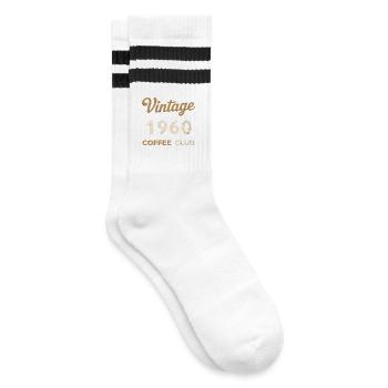 Vintage 1960 – Coffee Club Retro Geburtsjahr - Gestreifte Tennissocken - Weiß/Schwarz - Rechts