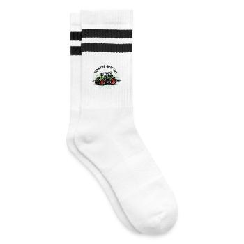 Farm Life – Grün-Roter Traktor Vintage Stil - Gestreifte Tennissocken - Weiß/Schwarz - Rechts