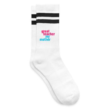 Great Teacher Mom Shirt – Geschenkidee - Gestreifte Tennissocken - Weiß/Schwarz - Rechts