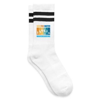 Sonne, Spass, Wasser, Wakeboarden - Gestreifte Tennissocken - Weiß/Schwarz - Rechts