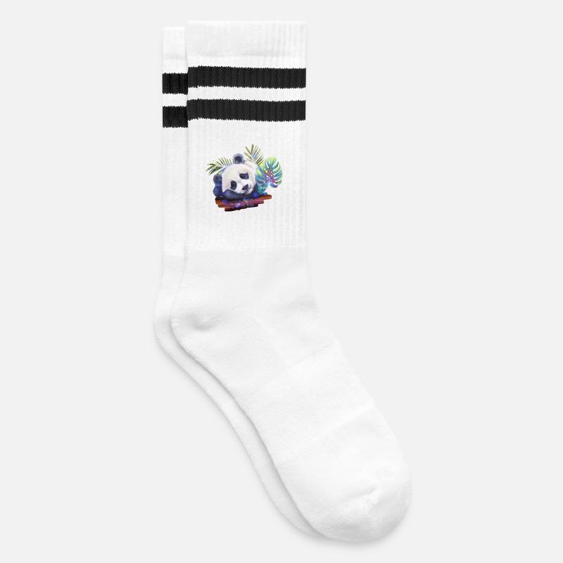 Panda - Gestreifte Tennissocken - Weiß/Schwarz