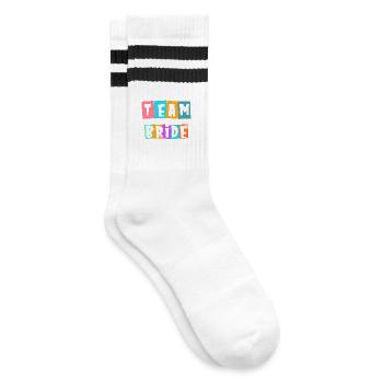 Team Bride! Personalisierbar - Gestreifte Tennissocken - Weiß/Schwarz - Rechts