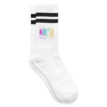Spooky Season — Ghost & Pumpkin Haunted Vibes - Striped tennis socks - white/black - Right