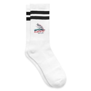 Bunte Illustration eines Algarve-Chamäleons - Gestreifte Tennissocken - Weiß/Schwarz - Rechts