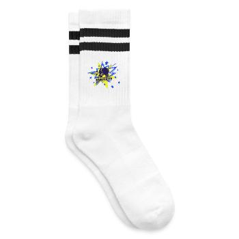 Kämpferin - Boxhandschuhe - Glücksbringer - Gestreifte Tennissocken - Weiß/Schwarz - Rechts