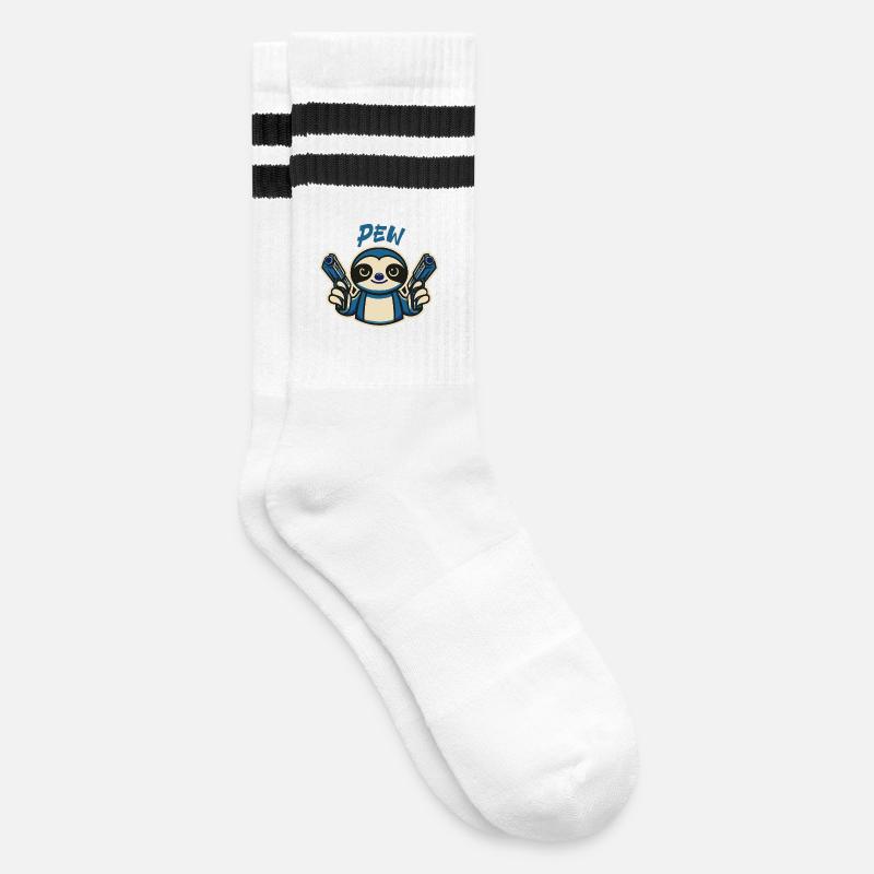 Cute Sloth Pew - Striped tennis socks - white/black