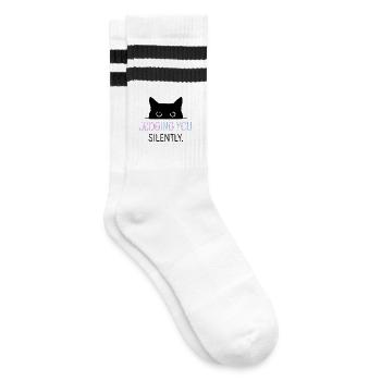 Humour félin, idée cadeau chat, animaux de compagnie drôles - Chaussettes de tennis - blanc/noir - Droite