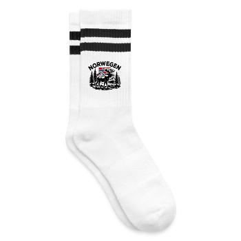 Norway Flag - Mountains Lakes Forest Moose - Striped tennis socks - white/black - Right