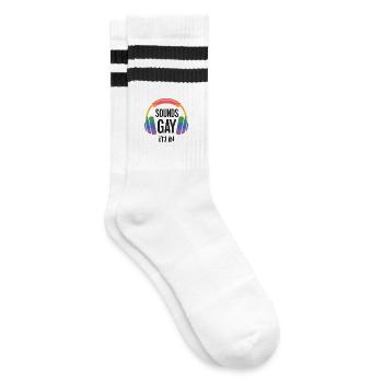 LGBT-Pride-Monat – Klingt schwul, ich bin dabei. - Gestreifte Tennissocken - Weiß/Schwarz - Rechts