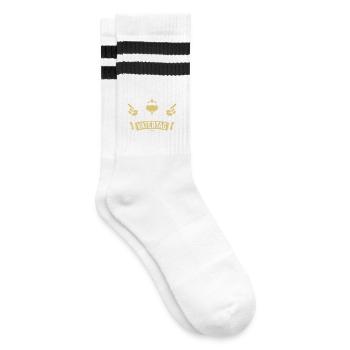Vatertag Handzeichen (Männertag Herrentag / NEG2C) - Gestreifte Tennissocken - Weiß/Schwarz - Rechts
