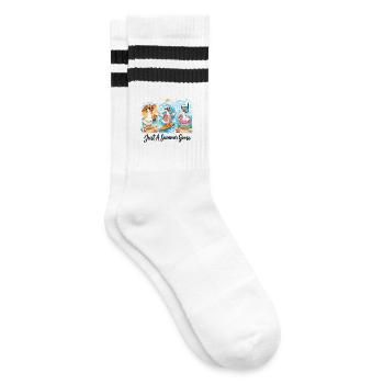 Sommer-Gänse Trio Summer Vibe Urlaub Strand - Gestreifte Tennissocken - Weiß/Schwarz - Rechts
