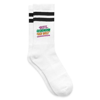 Beste Erzieherin der Welt - Gestreifte Tennissocken - Weiß/Schwarz - Rechts