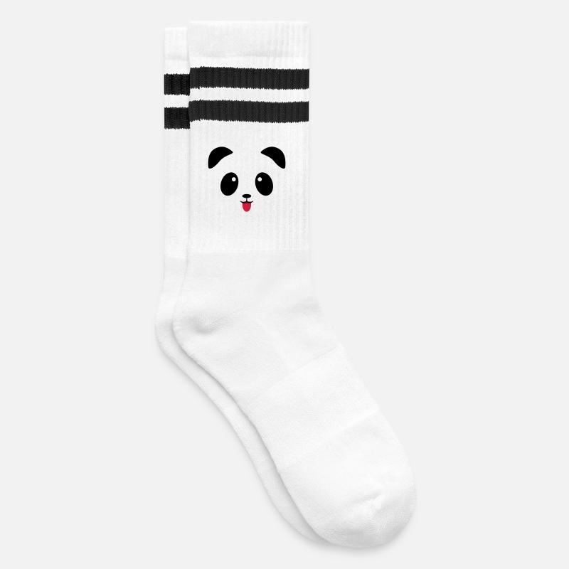 Panda face tongue - Striped tennis socks - white/black