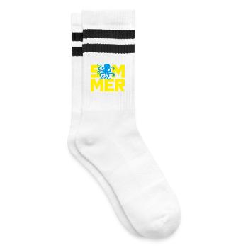 Sommer Oktopus Tischenfisch Urlaub Ferien Meer - Gestreifte Tennissocken - Weiß/Schwarz - Rechts