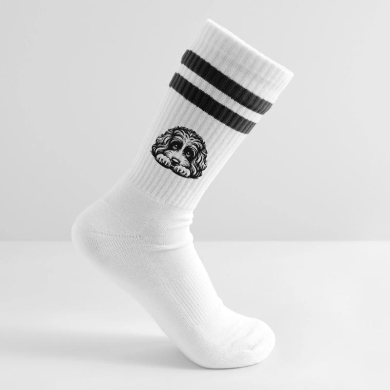 Cavapoo Head with Paws Striped tennis socks